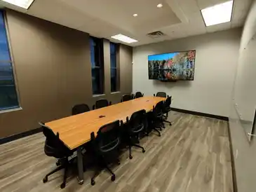 Retail and office interior renovation featuring modern finishes and open workspace layout.